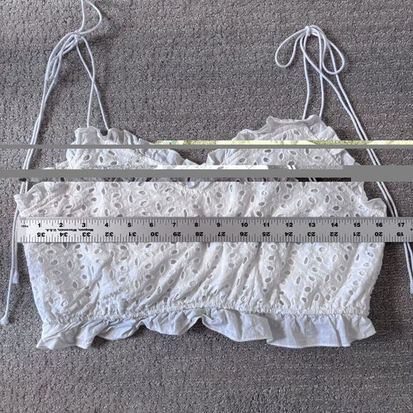 White Eyelet Lace Crop Tank Top Ruffle Boho Festival Fairy Size Large - Picture 4 of 8
